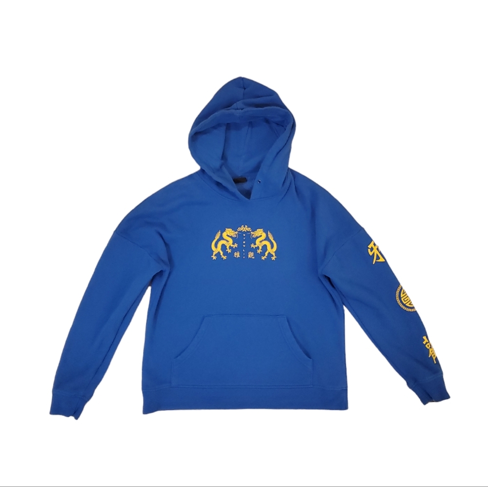 Empyre‎ Men's Blue Stay Lit Yellow Dragon Pullover Hoodie Sweatshirt Medium